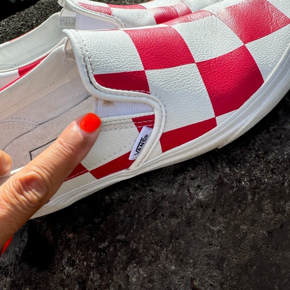 Vans Classic Slip-on Leather checkerboard White Red Slip on Shoes Men's 6.5 - Picture 9 of 9